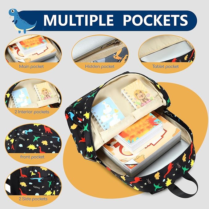 CAMTOP Preschool Backpack for Kids Boys Girls Toddler Backpack Kindergarten School Bookbags for Age 3-8 (Colorful Dinosaur)