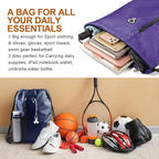 BeeGreen Dark Purple Drawstring Backpack Gym Bag For Men & Women – Sports Sackpack with Mesh Water Bottle Holder & 2 Zippered Pockets – Large 16x20 Inch Cinch String Backpack