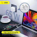 BUDI Flat USB C Wall Charger, 65W 2-Port Slim USB Wall Charger, Fast Charging Block with 45W Type-C Power Delivery and 20W Type-A for Computer/iPhone 17/16/15/14/13/12/11/Pro Max/XS/XR/8/7,Tablets