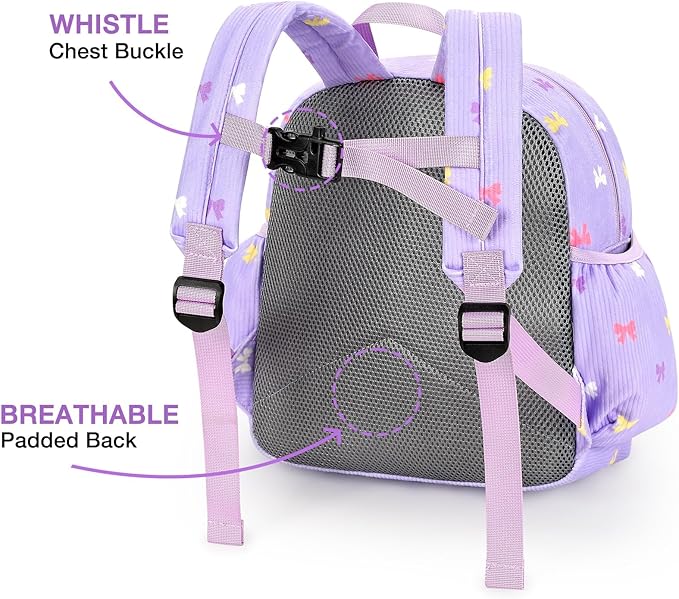 STEAMEDBUN Corduroy Toddler Backpack for Girls 2-4: Kids backpack for Girls - 12 inch Preschool Kindergarten Backpacks - Purple Bow