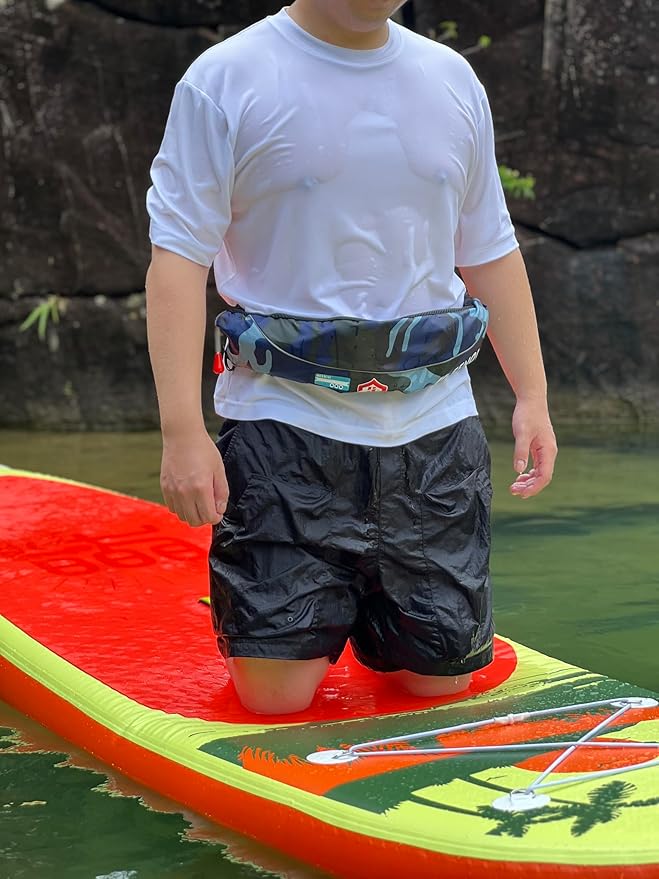 Automatic Inflatable Belt Pack Water Sports Jacket Waist Belt PFD for SUP Paddleboarding Fishing Boating Kayaking（fit 80-330 lbs） (Dark blue camouflage)