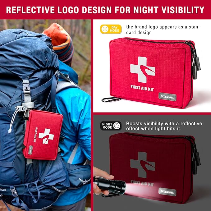 300 Piece First Aid Kit, Compact Waterproof First Aid Bag with 9 Organized Compartments, Portable Emergency Supplies Kit for Outdoor, Camping, Hiking, Car, Home, Travel, Office