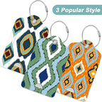 Rimilak 3 Pcs PU Leather Luggage Tags for Suitcase, Travel Cruise Luggage Tag with Privacy Flap, Name ID Label and Metal Loop for Women Men Baggage Handbag School Bag Backpack, Abstract Diamond