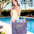 Fammart Mesh Beach Bag, Large Beach Tote with Zipper Pocket, Toys Pool Bag for Family Travel Vacation Cruise Essentials