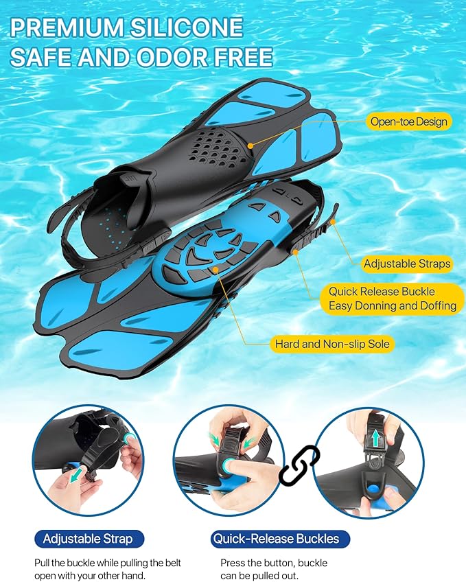 Ubekezele Snorkeling Gear for Adults Men Women,4 in 1 Snorkel Set with Panoramic View Diving Mask Anti-Fog Anti-Leak,Dry Top Snorkel,Fins and Travel Bag for Swimming,Snorkeling and Travel Diving