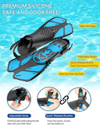 Ubekezele Snorkeling Gear for Adults Men Women,4 in 1 Snorkel Set with Panoramic View Diving Mask Anti-Fog Anti-Leak,Dry Top Snorkel,Fins and Travel Bag for Swimming,Snorkeling and Travel Diving