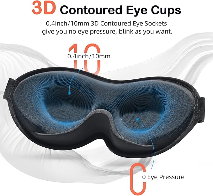 INNELO Sleep Mask for Side Sleeper, Eye Mask Sleeping Women Men, 100% Light Blocking 3D Contoured Cup Sleeping Mask Soft No Eye Pressure Cover Blindfold Night Shade for Travel Nap Yoga, Black