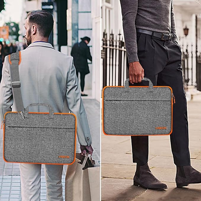 Hseok Laptop Shoulder Bag 13-14 inch Shockproof Water-Resistant HandBag with Small Case Compatible with MacBook Pro/Neo 14" M5/M4/M3/M2/M1, Mac Air/Pro 13.3", XPS 13/14, Most 13"-14" PC,Gray-orange