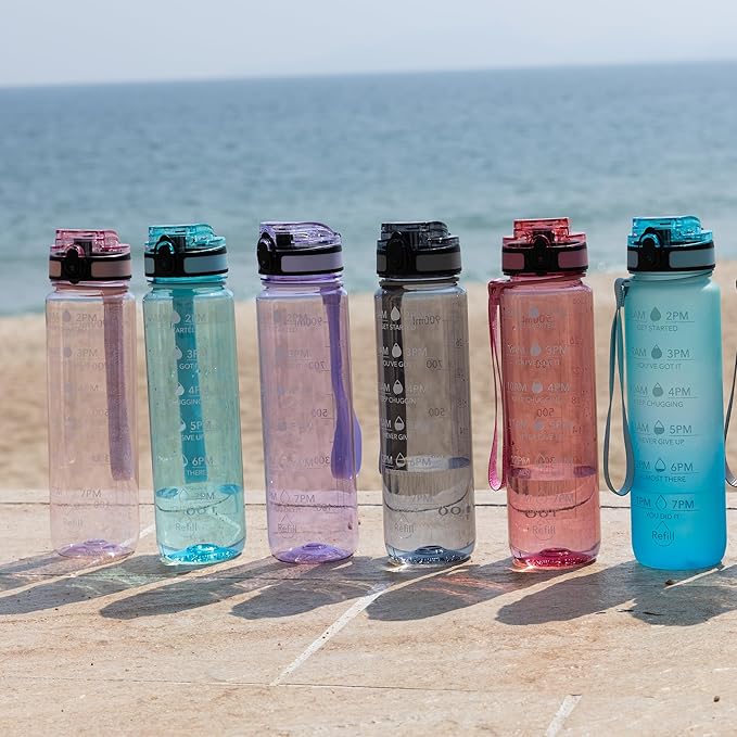 OLDLEY Water Bottle, 32oz Motivational Sports Water Bottle with Time Marker - Times to Drink - Tritan, BPA Free, Wide Mouth Leakproof, Anniversary Birthday Gifts for Men Women,Surfer (1 Bottle)