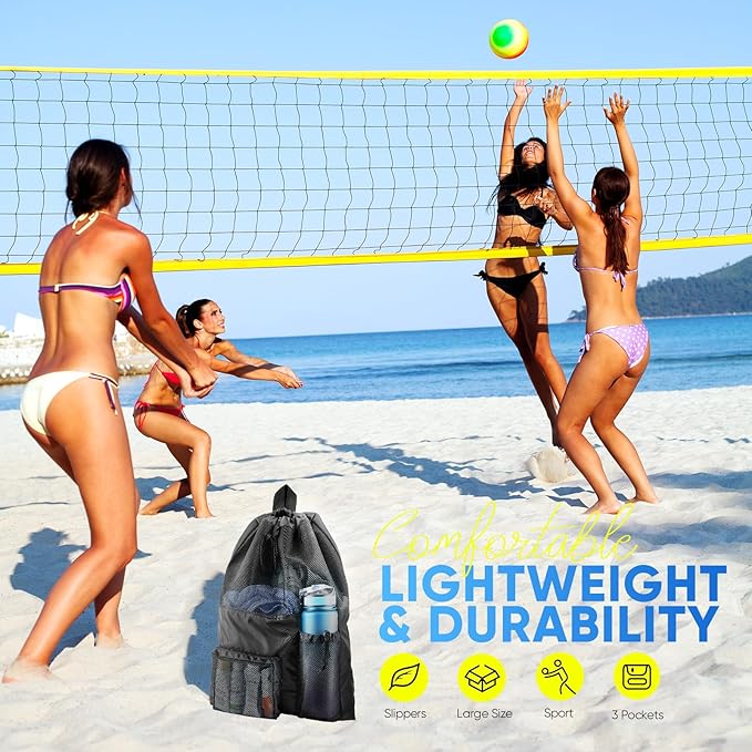 HOHOM Swim Mesh Beach Bag, Waterproof Gym Bags for Women and Men, Large Pool Bag Swimming Gear Drawstring Backpack