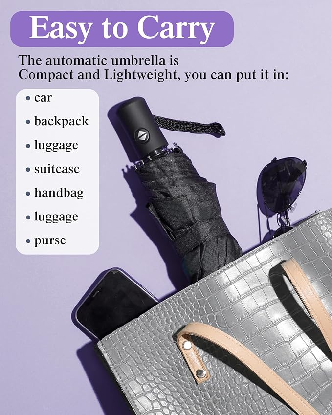 Yahenda 4 Pack Windproof Travel Umbrella Automatic Open & Close Folding Umbrellas for Rain Portable Umbrella Set for Men Women Backpack & Car Essentials