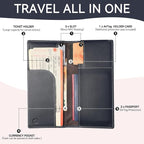 RFID Blocking Leather Passport Wallet for Travel – Slim Document Organizer with AirTag Slot, Card & Cash Holder for Men (Blue)