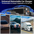[Apple MFi Certified] Retractable Car Charger, Linocell 120W USB C Car Charger Dynamic Power Adapter 4 in 1 PD/QC Type C Fast Charging Cigarette Lighter for iPhone 17/17 Pro Max/16 Pro/15/Galaxy/Pixel
