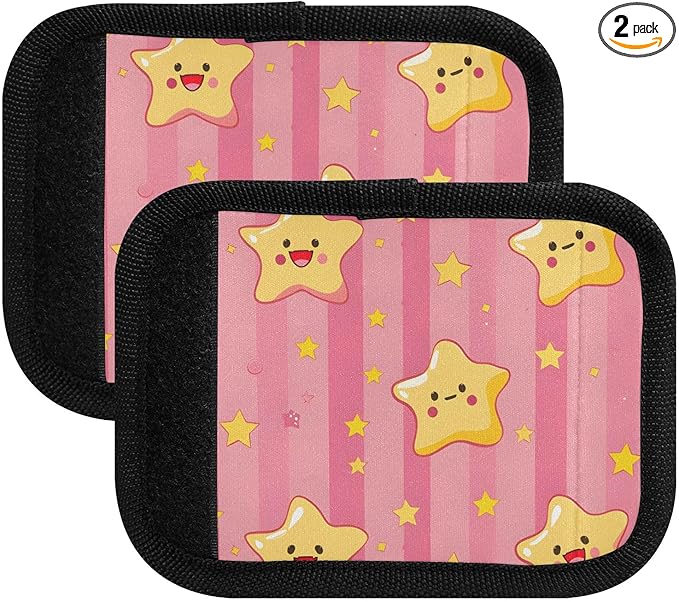 Yellow Stars Pink Stripe Luggage Handle Wrap for Suitcase Luggage Tags Handle Covers Identifiers Soft Decorations Travel Accessories 2 Pack