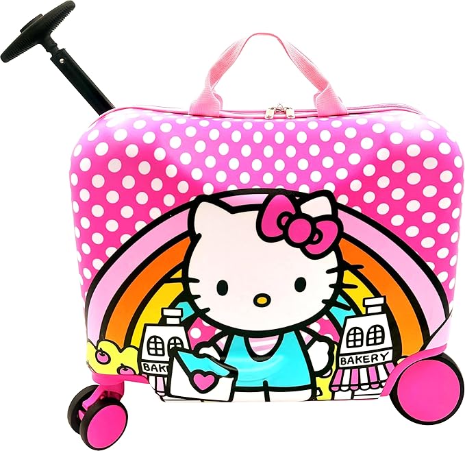 Fast Forward Hello Kitty 2-in-1 Kids 18" Suitcase & Ride-On Luggage - Lightweight Tow-Along Toddler Luggage with Wheels