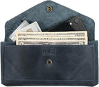 Hide & Drink, Full Grain Leather Large Female Wallet, Travel Organizer for Women, Vintage Money and Card Holder, Handmade, Slate Blue