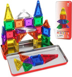 ORZbb Travel Mini Magnetic Tiles with Case Toddler Road Trip Essentials Set, Magnetic Blocks Building Toys for 3+ Year Old Boys Girls Preschool Montessori Sensory Learning Birthday Gifts