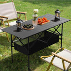 4FT Folding Camping Table,Portable Roll-up Picnic Table with Carry Bag & Mesh Storage,Lightweight Camp Table for Camping,Picnic,Backyard,Party,Patio,BBQ