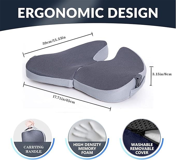 Small Travel Seat Cushion for Airplane,Portable Foldable Seat Cushion,Sciatica Pain Relief with Built-in Handles-Memory Foam Chair Cushions to Enhance Posture & Back Pain,for Car, Office, Gaming (