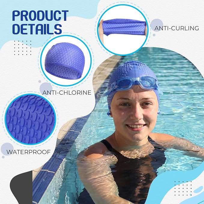Tallew Swim Goggles Swimming Cap Set with Earplugs, Nose Clip and Case Silicone Swim Hat Waterproof Chlorine Resistant