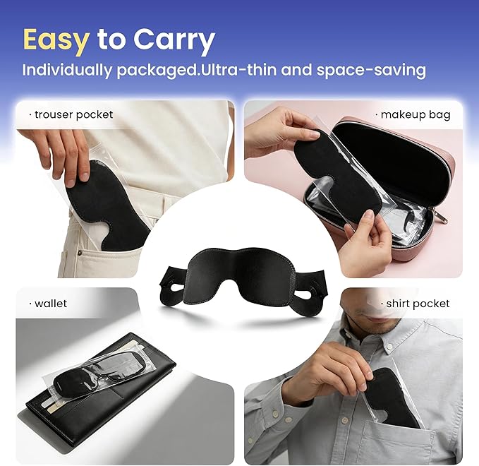 100 Packs Disposable Sleep Masks Bulk, Blackout Blindfolds for Men Women, Soft Eyemasks Adjustable for Sleeping Travel Yoga, Light Blocking Night Eye Mask for Party Games Team Building