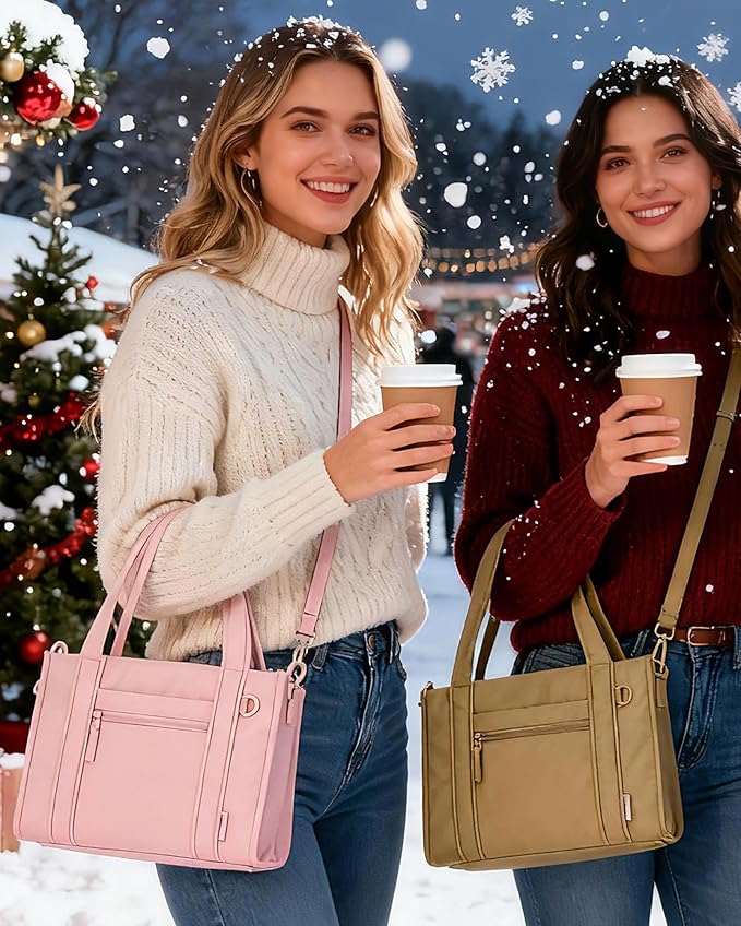 BAGSMART Boxy Tote Bag for Women, Crossbody Bag with Zipper, Crush Bow Purses for Travel Work College
