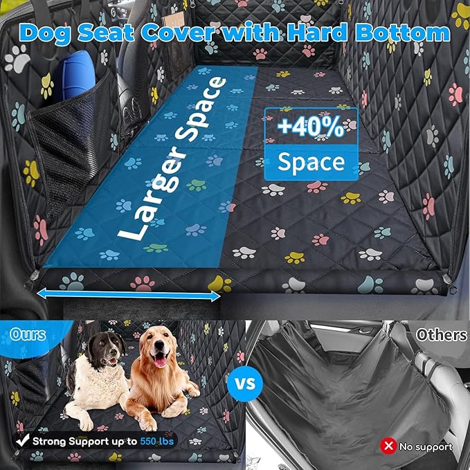URPOWER 2026 Upgraded Back Seat Extender for Dogs - Large Hard Bottom Dog Car Seat Cover Holds 550lbs, Waterproof Dog Hammock Pet Bed with High-Density Foam Non-Slip Backseat Protector