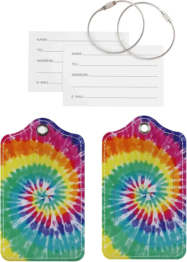 Luggage Tags for Suitcases, 2 Pack Cute PU Leather Suitcase Tag Identifiers TSA Approved with Stainless Steel Loop and Address Card for Baggage Tag for Travel Essentials Colorful Spiral, by Chelmon