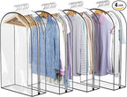 Liuoud Clear Garment Bags for Hanging Clothes 10” Gusseted, Suit Bags for Closet Storage, Hanging Plastic Clothes Cover for Coat, Dress, Fur, Shirt, 4 Pack, 40” Long