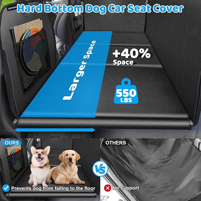 URPOWER Upgraded PU Leather Back Seat Extender for Dogs - Large Hard Bottom Dog Car Seat Cover Holds 550lbs, Waterproof Dog Hammock Pet Bed with High-Density Foam Non-Slip Backseat Protector