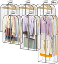 LANDNEOO 6 Pack Clear Garment Bags for Hanging Clothes with Zippers on Double Sides - 32&40&60" Long Suit Bags - 10'' Clothes Storage for Coat, Dress, and Fur in Closet
