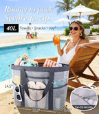2026 Stylish & Spacious XX-Large Beach Bag for Women – Mesh × Canvas Tote with Top Zipper, 11 Tall Pockets | 40L+ Spacious, 11 Tall Pockets, Zipper Pouch, Secure Zip-Top, Sand-Resistant Base
