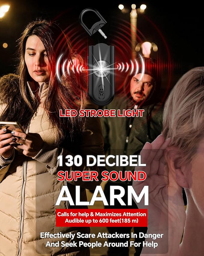 Safe Sound Personal Alarm, 2 Pack 130 dB Loud Siren Song Emergency Security Alarm Keychain with Strobe LED Light, Personal Sound Safety Siren for Women, Men, Children, Elderly