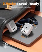 TESSAN 2 Pack Type E F Plug Adapter, Germany France Power Travel Adaptor with 3 USB Charger(1 USB C PD 20W), 4 Outlets Schuko Plug for US to Europe Spain Iceland Korea Greece Russia German French