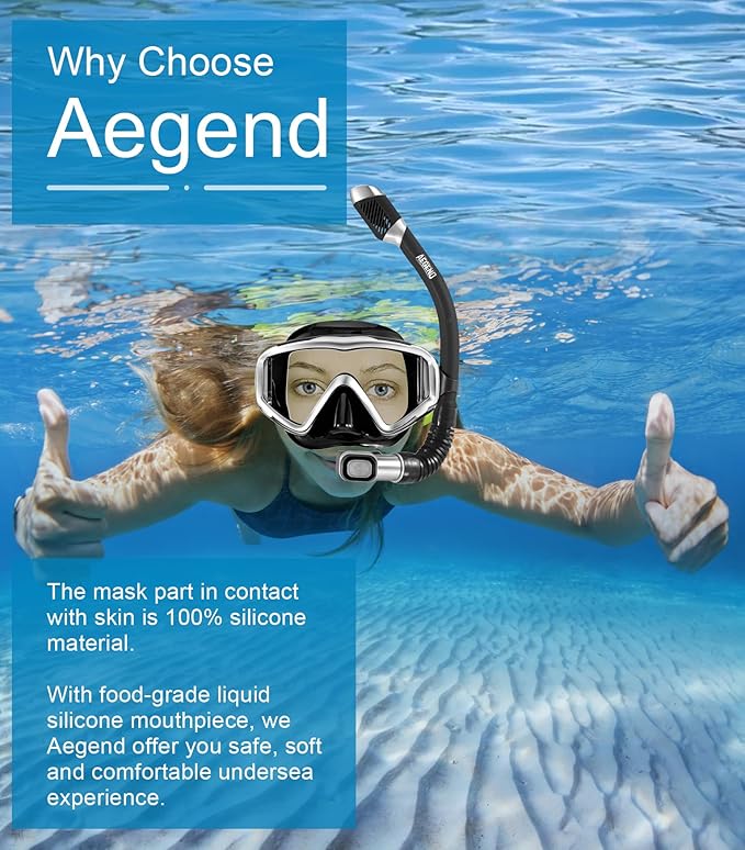 Aegend Snorkeling Gear for Adults Youth Kids, Snorkel Mask with Top Dry Valve - Panoramic View Anti-Leak and Anti-Fog with Mesh Bag for Snorkeling, Scuba Diving, Freediving & Swimming