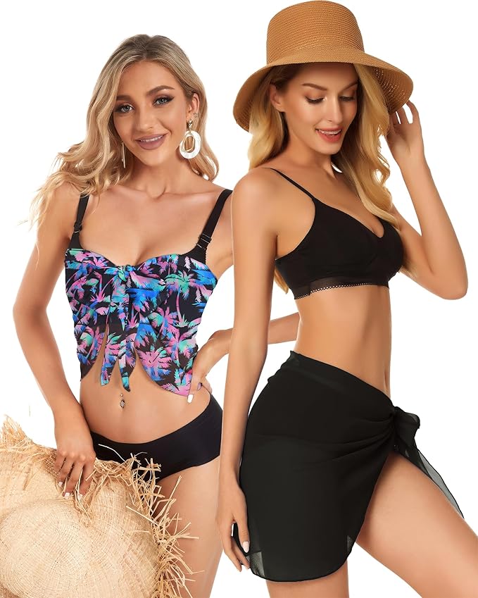 CHICGAL 2 Pieces Women Beach Sarong Bathing Suit Wrap Skirt Sheer Bikini Swimsuit Cover Ups for Swimwear