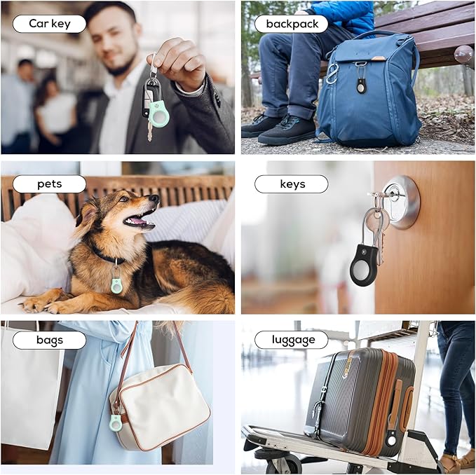 4 Pack Keychain with Secure Lock,Case with Wire Cable,Anti-Lost Protective Case with Keyring for Luggage, Key, Pet, Bag, Black/Sky Blue