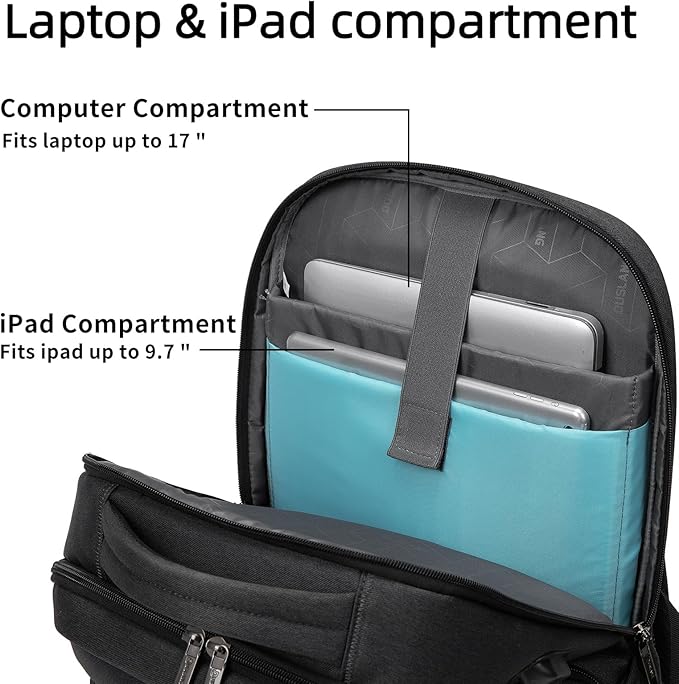 DUSLANG 17 Inch Laptop Backpack for Travel Water Resistant College Backpack for Men/Women Laptop Bag with USB Charging Port and TSA lock,Black