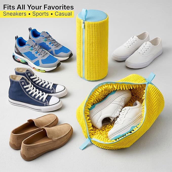 Shoe Washing Machine Bag for Washer & Dryer, Mesh Laundry Shoe Bag with Brush & Shoe Trees, Sneaker Cleaning Bag, Reusable Shoe Cleaner, Fits Up to Size 13