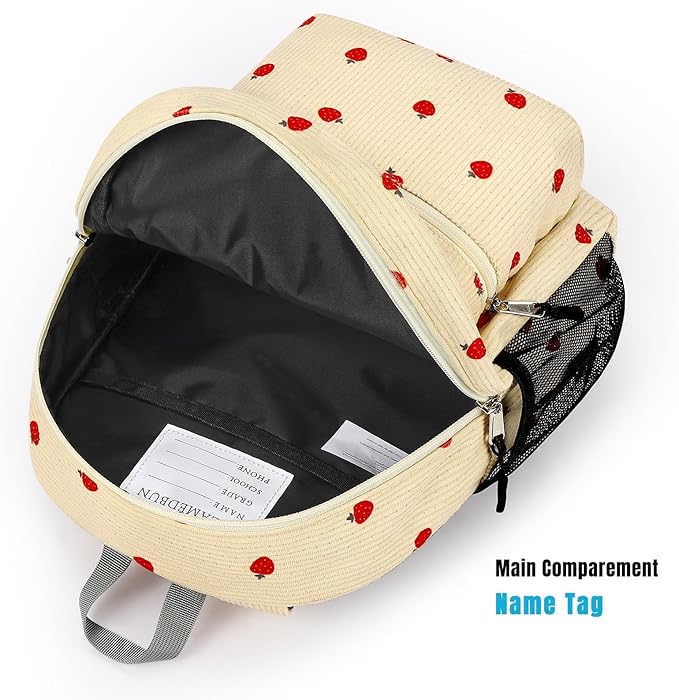 STEAMEDBUN Corduroy Toddler Backpack for Girls Boys 2-4, Kids Preschool Backpack for Kindergarten - Strawberry