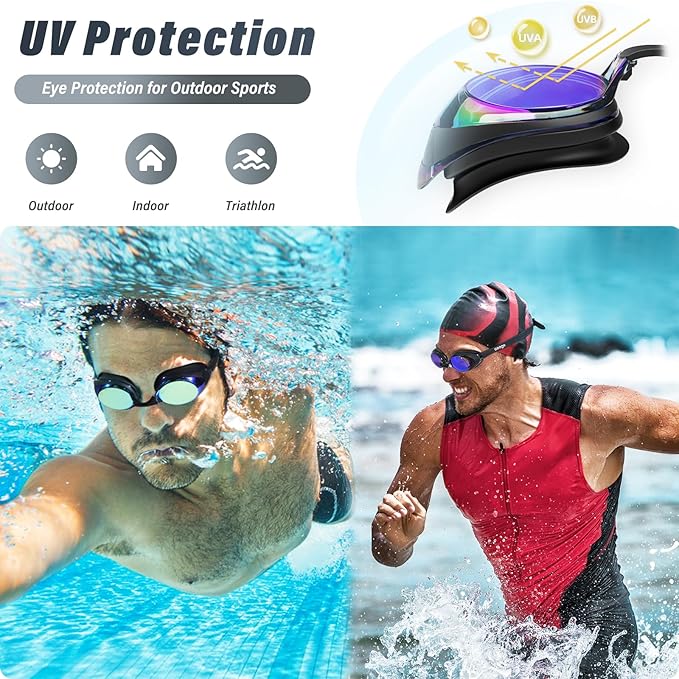 Seago 2 Pack Swimming Goggles Anti-fog Anti-UV Silicone Swim Goggles Adult Women Men
