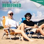 SUNNYFEEL Low Beach Chair 2 Pack, 5-Position Lay Flat Reclining, Backpack Portable Folding Chairs with Cooler Bag & Cup Holder, Heavy Duty 350 LBS, Compact for Beach, Camping, Travel