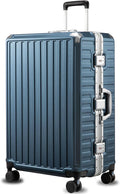 LUGGEX Checked Suitcase with Spinner Wheels, 8010S Aluminum Frame Zipperless Polycarbonate Hard Shell Suitcase (ZX-Core, Blue, 28 Inch)