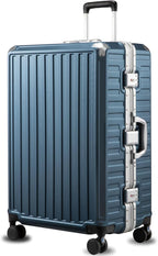 LUGGEX Checked Suitcase with Spinner Wheels, 8010S Aluminum Frame Zipperless Polycarbonate Hard Shell Suitcase (ZX-Core, Blue, 28 Inch)