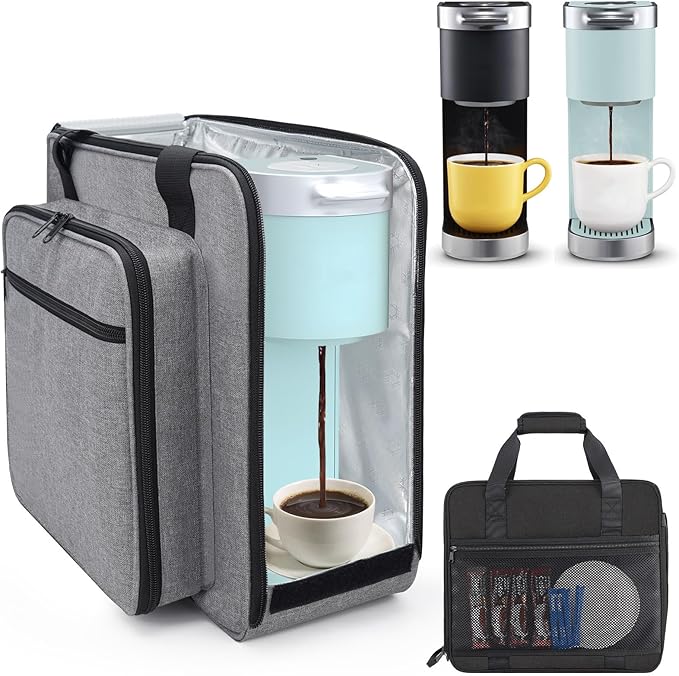 Anitor Portable Carrying Coffee Maker Travel Bag Match for Keurig K-Mini/K-Mini Plus/K-Express, Single Serve Coffee Machine Travel Bag with Padded Shoulder Straps Includes Multiple Storage Bags, Black