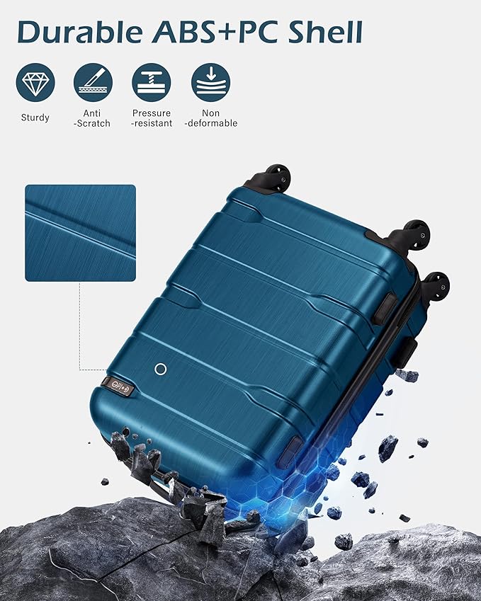 Coolife Expandable Large Checked Luggage Hardside PC+ABS Suitcase with TSA Lock, Lightweight Rolling Carry On with Spinner Wheels(Caribbean Blue, 28in)