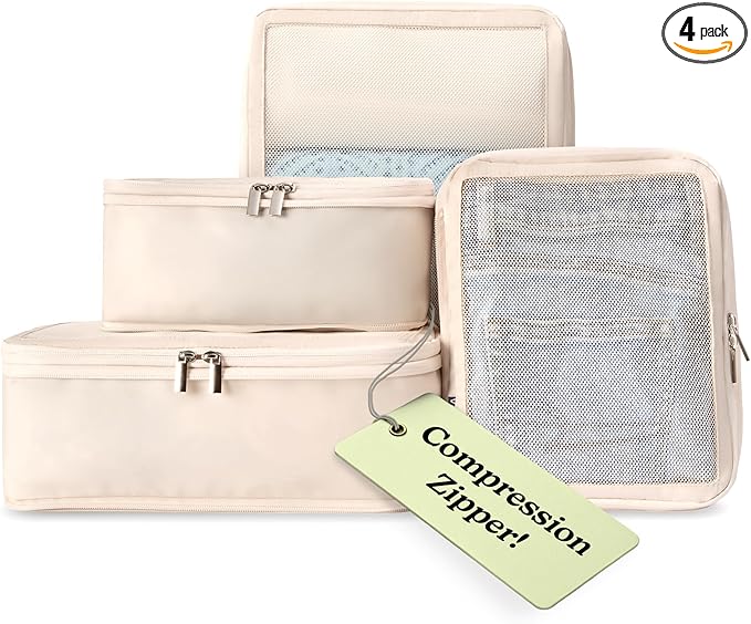 Vandel Space-Saving Compression Packing Cubes for Women and Men, Compressible Carry On Suitcase Organizer, Luggage Packing Cubes for Travel, Organizer Bags for Luggage and Backpacks