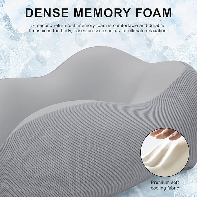 urnexttour Travel Pillow for Airplane Memory Foam Neck Pillow, Soft & Support Travel Pillow for Travelling, Sleeping Rest, Car, Train and Home Use (Grey)