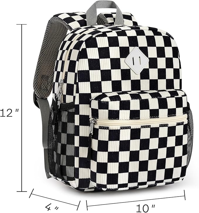 STEAMEDBUN Corduroy Toddler Backpack for Boys Girls 2-4, Kids Preschool Backpack for Kindergarten - Checkered