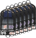 KEEGH Clear Garment Bags for Dance Costumes 40 inch Dance Garment Bags for Dancers Hanging Clothes for Closet Storage, with 4 Zipper Pockets for Dance Competitions, Ballet, Theatre, 6 Pack, Black